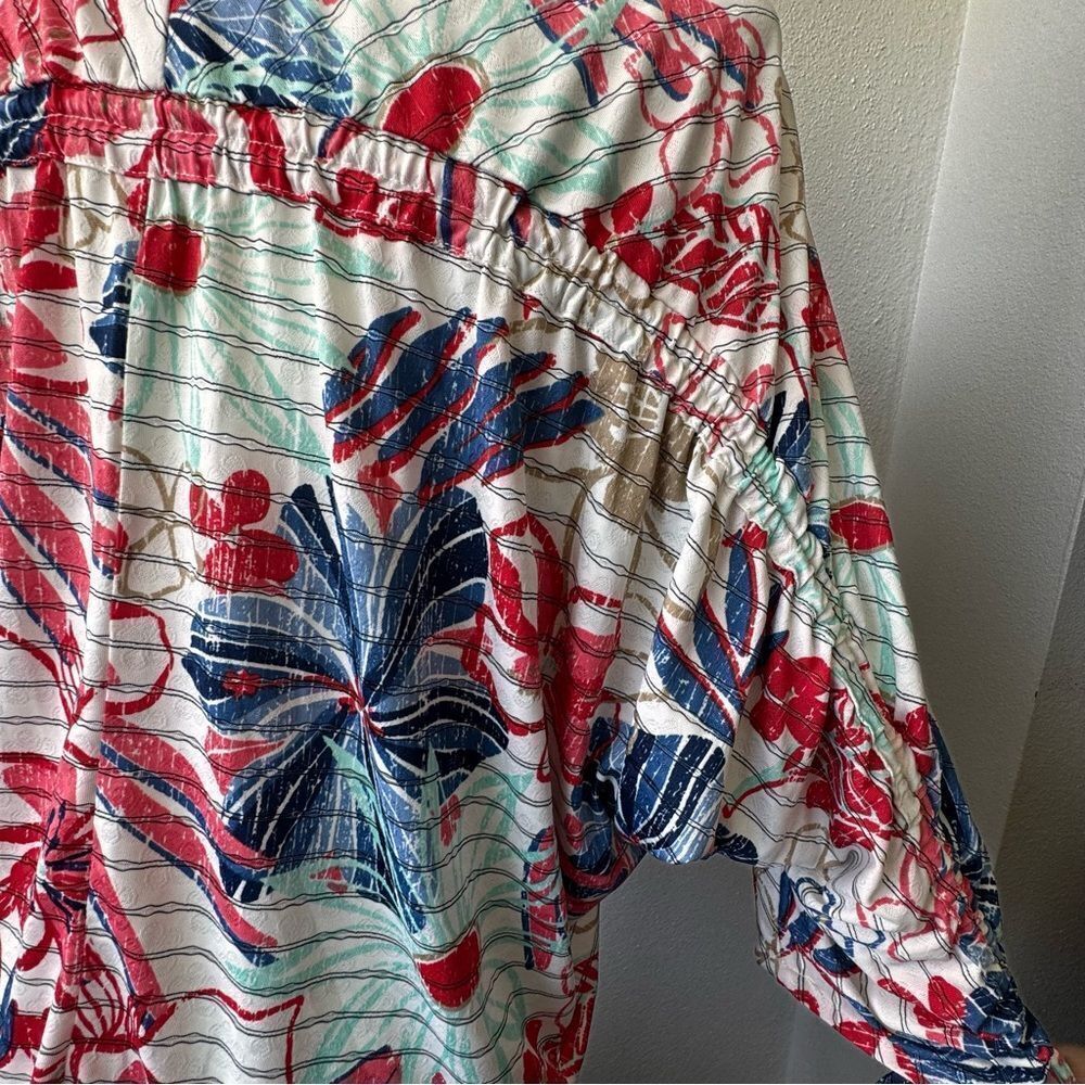 Anthropologie Eva Franco Retro Floral Top Tie Sleeves Bat Wings SZ 8 NEW - Picture 6 of 11